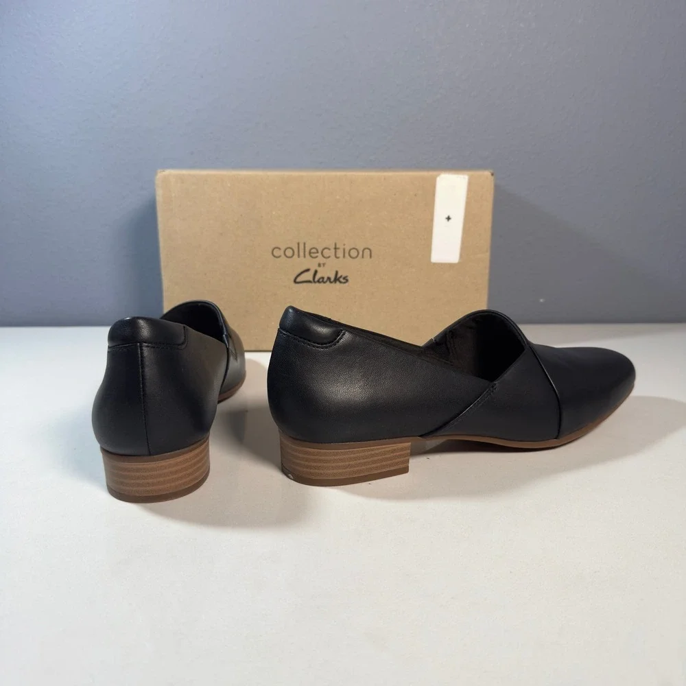 Clarks Collection Loafers Womens 6.5 Black Excellent Leather Slip On Block Heel
